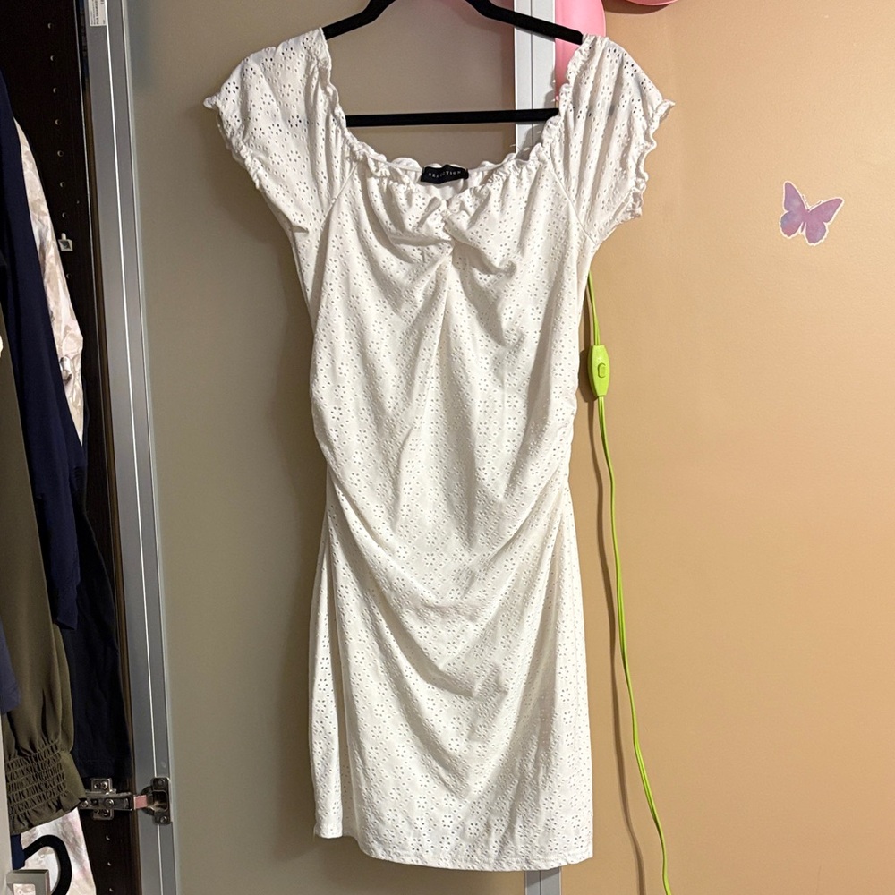 White Mini Short Dress - can also be worn off the shoulder